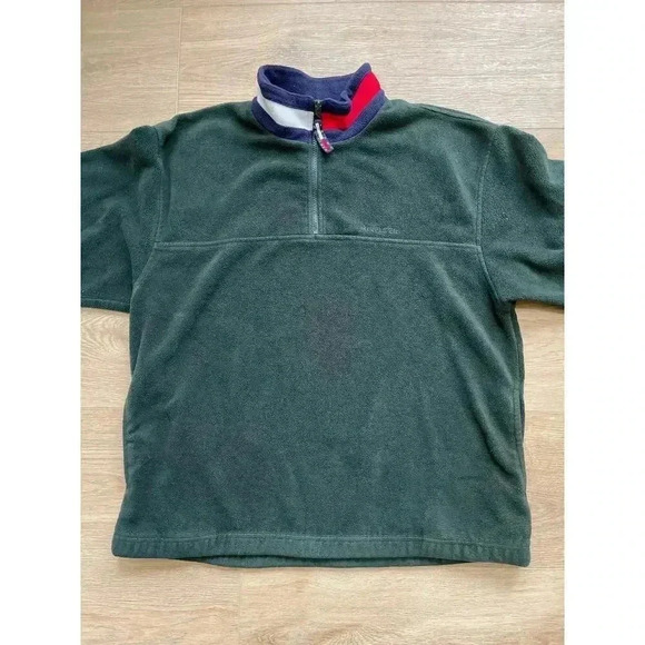 Vintage 90s Tommy Hilfiger Quarter Zip Fleece Pullover Logo Jacket Sz XL FLAW - Picture 2 of 13